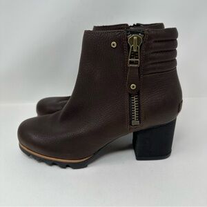 Sorel Danica Waterproof Leather Ankle Boots Chocolate Brown Size 9.5